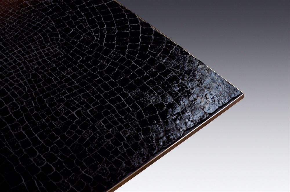 Custom furniture design luxury large black crocodile table close up