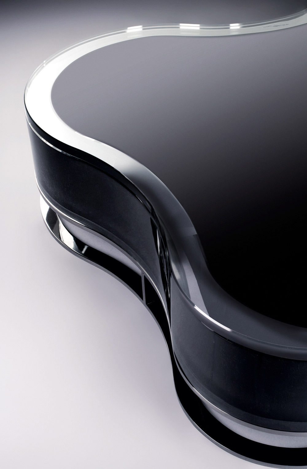 Custom furniture design black glass table close-up