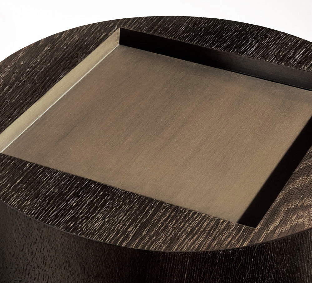 Custom furniture design luxury home decor wood round pedestal table gueridon fut close up